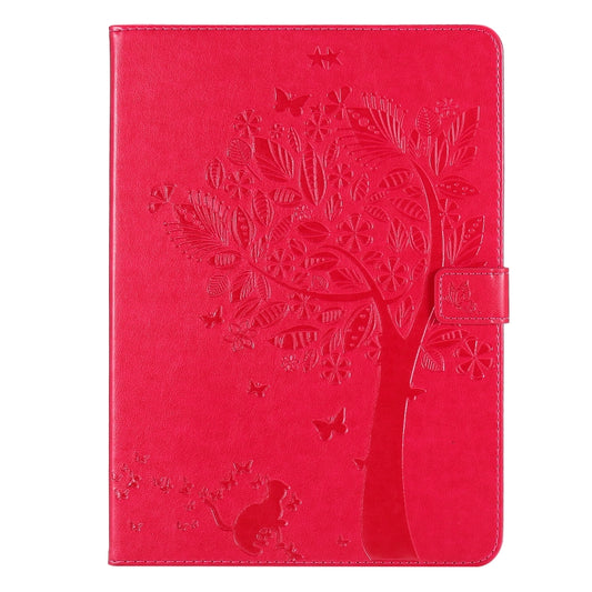 For iPad Pro 11 (2020) Pressed Printing Cat and Tree Pattern Horizontal Flip Leather Tablet Case with Holder & Card Slots & Wallet(Red) - iPad Pro 11 (2020) Cases by buy2fix | Online Shopping UK | buy2fix