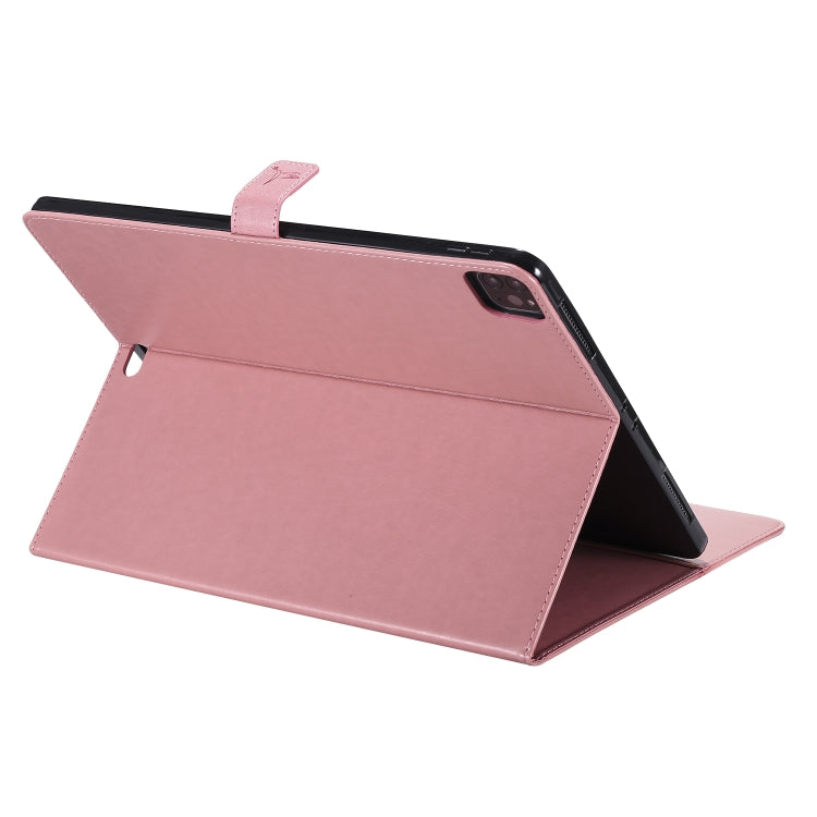 For iPad Pro 12.9 (2020) Pressed Printing Woman and Cat Pattern Horizontal Flip Leather Tablet Case with Holder & Card Slots & Wallet(Pink) - iPad Pro 12.9 (2020) Cases by buy2fix | Online Shopping UK | buy2fix