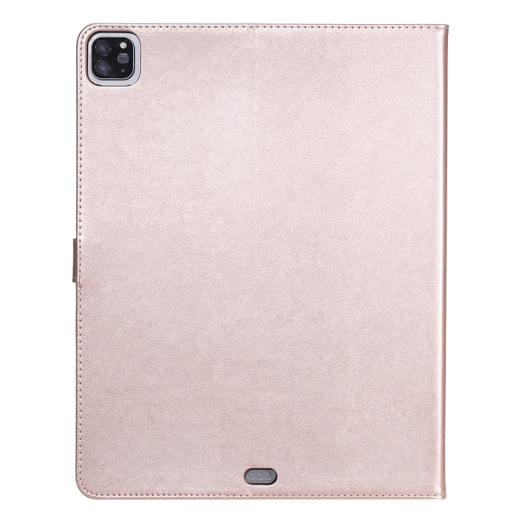 For iPad Pro 12.9 (2020) Pressed Printing Woman and Cat Pattern Horizontal Flip Leather Tablet Case with Holder & Card Slots & Wallet(Rose Gold) - iPad Pro 12.9 (2020) Cases by buy2fix | Online Shopping UK | buy2fix