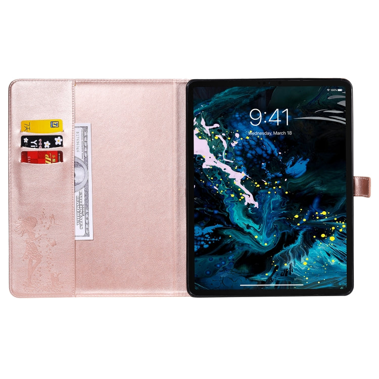 For iPad Pro 12.9 (2020) Pressed Printing Woman and Cat Pattern Horizontal Flip Leather Tablet Case with Holder & Card Slots & Wallet(Rose Gold) - iPad Pro 12.9 (2020) Cases by buy2fix | Online Shopping UK | buy2fix
