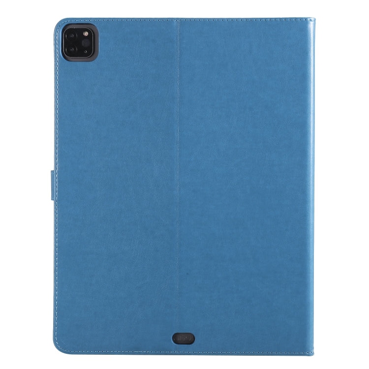 For iPad Pro 12.9 (2020) Pressed Printing Woman and Cat Pattern Horizontal Flip Leather Tablet Case with Holder & Card Slots & Wallet(Blue) - iPad Pro 12.9 (2020) Cases by buy2fix | Online Shopping UK | buy2fix