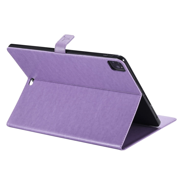 For iPad Pro 12.9 (2020) Pressed Printing Woman and Cat Pattern Horizontal Flip Leather Tablet Case with Holder & Card Slots & Wallet(Purple) - iPad Pro 12.9 (2020) Cases by buy2fix | Online Shopping UK | buy2fix