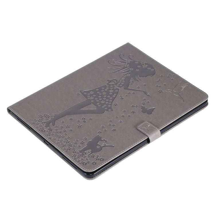 For iPad Pro 12.9 (2020) Pressed Printing Woman and Cat Pattern Horizontal Flip Leather Tablet Case with Holder & Card Slots & Wallet(Grey) - iPad Pro 12.9 (2020) Cases by buy2fix | Online Shopping UK | buy2fix