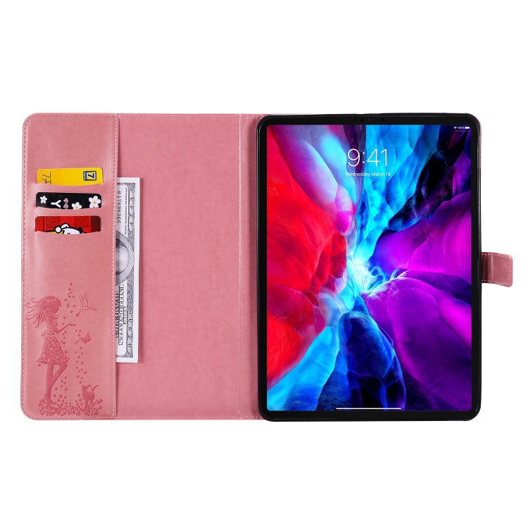 For iPad Pro 11 (2020) Pressed Printing Woman and Cat Pattern Horizontal Flip Leather Tablet Case with Holder & Card Slots & Wallet(Pink) - iPad Pro 11 (2020) Cases by buy2fix | Online Shopping UK | buy2fix