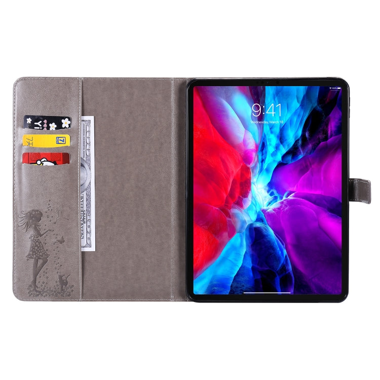 For iPad Pro 11 (2020) Pressed Printing Woman and Cat Pattern Horizontal Flip Leather Tablet Case with Holder & Card Slots & Wallet(Grey) - iPad Pro 11 (2020) Cases by buy2fix | Online Shopping UK | buy2fix
