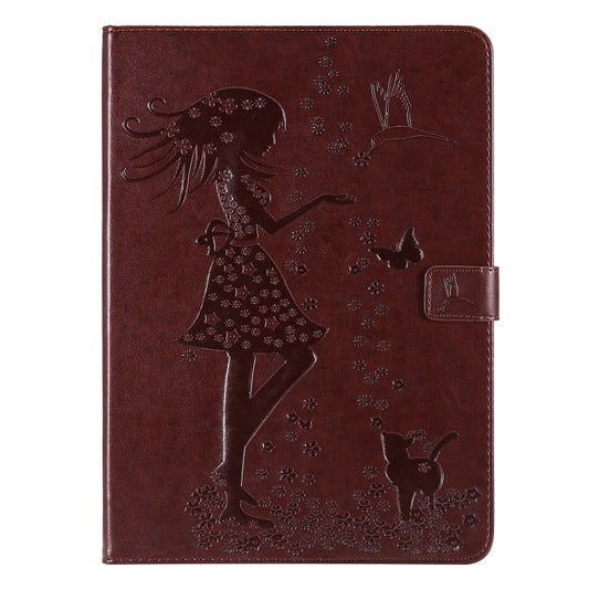 For iPad Pro 11 (2020) Pressed Printing Woman and Cat Pattern Horizontal Flip Leather Tablet Case with Holder & Card Slots & Wallet(Coffee) - iPad Pro 11 (2020) Cases by buy2fix | Online Shopping UK | buy2fix