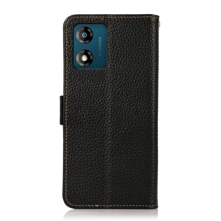 For Motorola Moto E13 2023 4G KHAZNEH Side-Magnetic Litchi Genuine Leather RFID Phone Case(Black) - Motorola Cases by buy2fix | Online Shopping UK | buy2fix