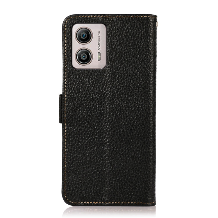 For Motorola Moto G13 / G23 / G53 5G KHAZNEH Side-Magnetic Litchi Genuine Leather RFID Phone Case(Black) - Motorola Cases by buy2fix | Online Shopping UK | buy2fix