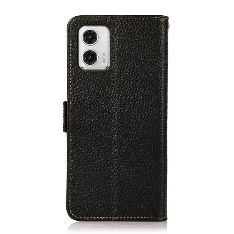 For Motorola Moto G73 5G KHAZNEH Side-Magnetic Litchi Genuine Leather RFID Phone Case(Black) - Motorola Cases by buy2fix | Online Shopping UK | buy2fix