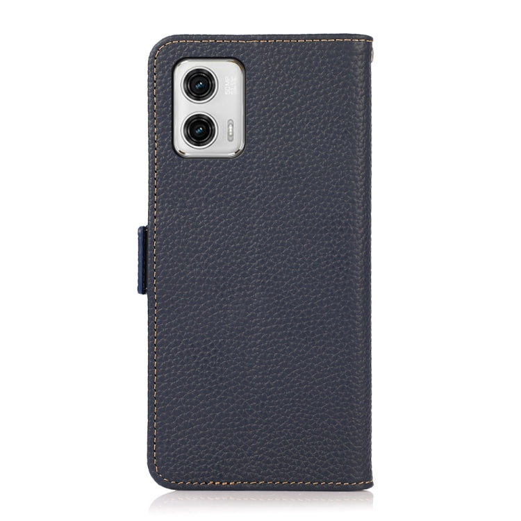 For Motorola Moto G73 5G KHAZNEH Side-Magnetic Litchi Genuine Leather RFID Phone Case(Blue) - Motorola Cases by buy2fix | Online Shopping UK | buy2fix