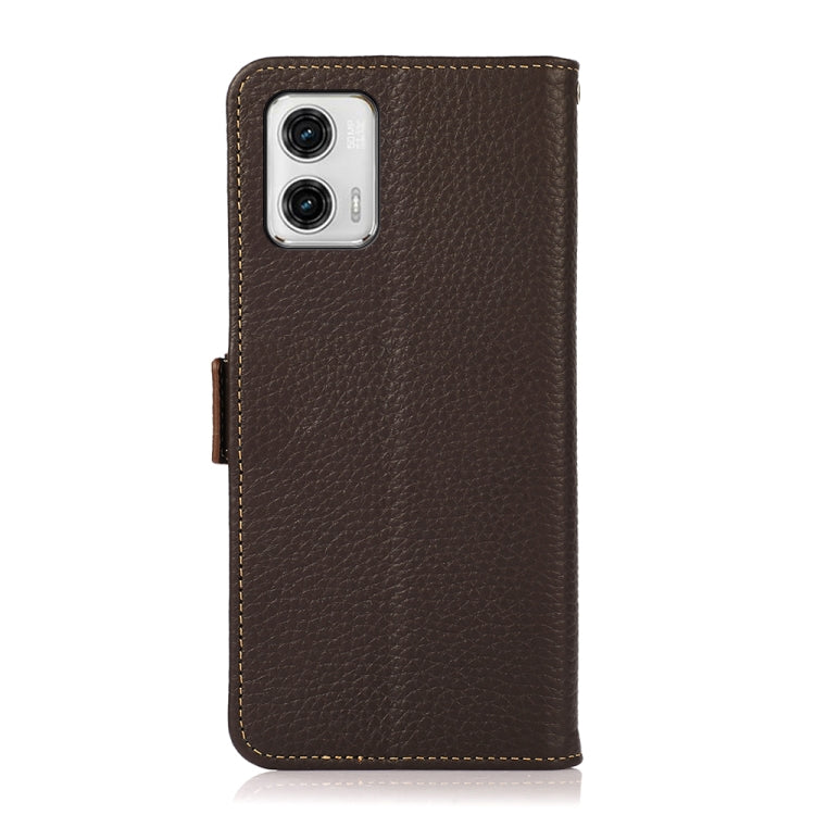 For Motorola Moto G73 5G KHAZNEH Side-Magnetic Litchi Genuine Leather RFID Phone Case(Brown) - Motorola Cases by buy2fix | Online Shopping UK | buy2fix
