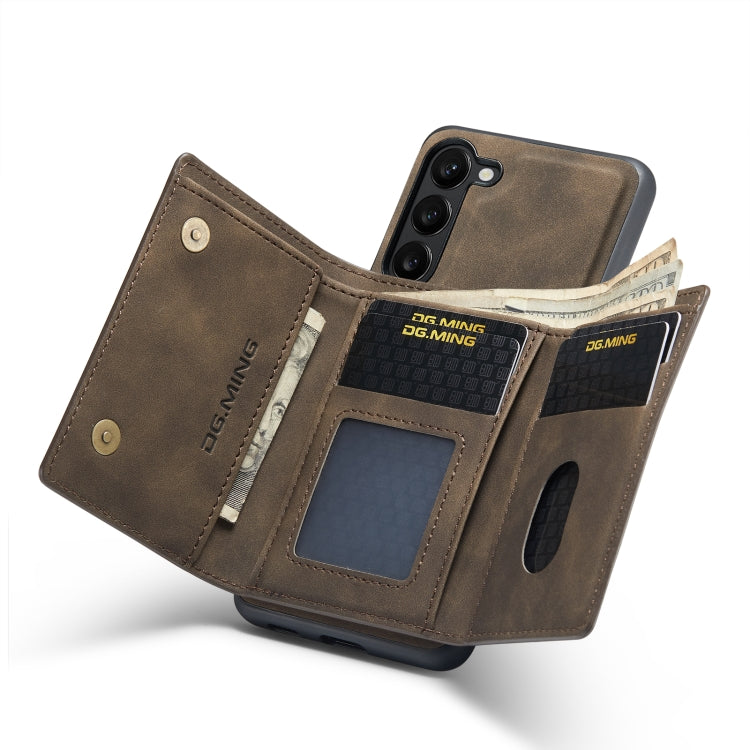 For Samsung Galaxy S23 5G DG.MING M1 Series 3-Fold Multi Card Wallet Phone Case(Coffee) by DG.MING