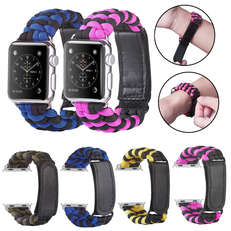 Paracord Plain Weave Hook And Loop Fastener Nylon Watch Band For Apple Watch Ultra 49mm&Watch Ultra 2 49mm / Series 9&8&7 45mm / SE 3&SE 2&6&SE&5&4 44mm / 3&2&1 42mm(Pink) by buy2fix