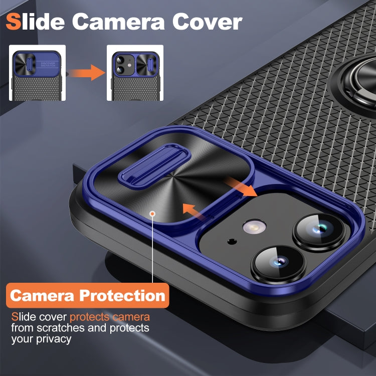 For iPhone 14 Plus Sliding Camshield Armor Phone Case with Ring Holder(Blue Black) - iPhone 14 Plus Cases by buy2fix | Online Shopping UK | buy2fix