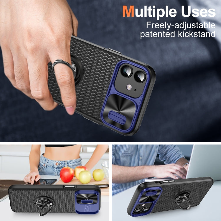 For iPhone 14 Plus Sliding Camshield Armor Phone Case with Ring Holder(Blue Black) - iPhone 14 Plus Cases by buy2fix | Online Shopping UK | buy2fix