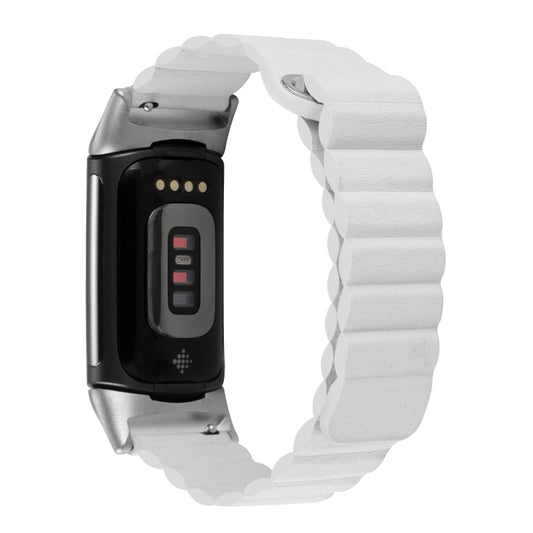 For Fitbit Charge 5 Magnetic Loop Leather Watch Band(White) by buy2fix