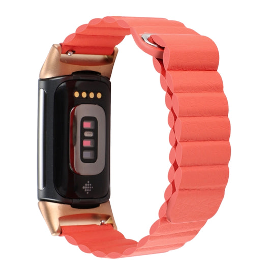 For Fitbit Charge 5 Magnetic Loop Leather Watch Band(Orange) by buy2fix