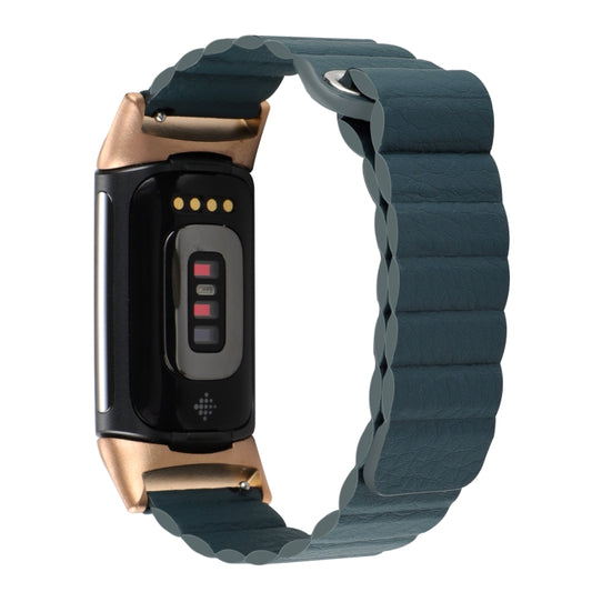 For Fitbit Charge 5 Magnetic Loop Leather Watch Band(Pine Green) by buy2fix