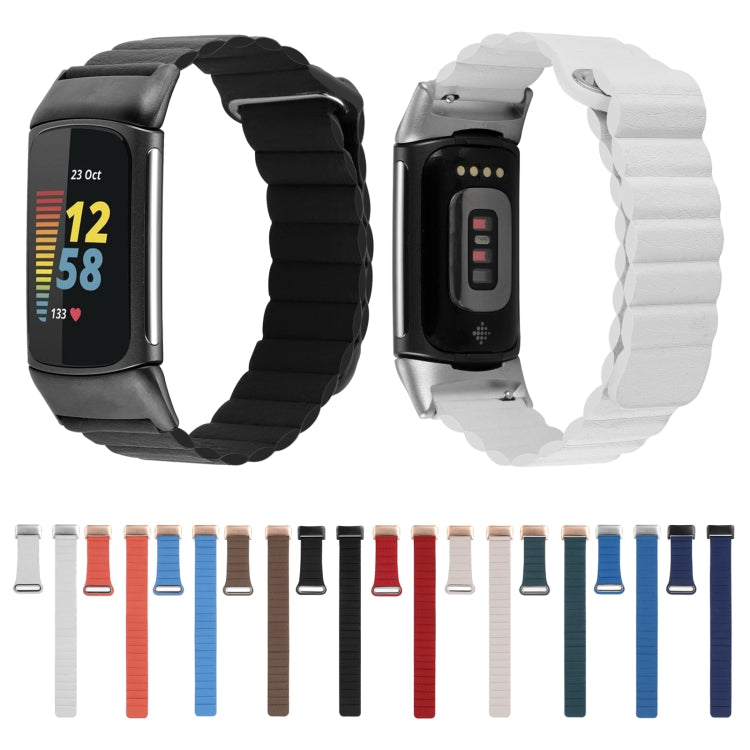 For Fitbit Charge 5 Magnetic Loop Leather Watch Band(Cape Cod Blue) by buy2fix