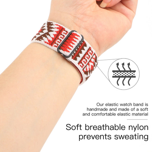 Ethnic Style Buckle Elastic Watch Band For Apple Watch Ultra 49mm&Watch Ultra 2 49mm / Series 9&8&7 45mm / SE 3&SE 2&6&SE&5&4 44mm / 3&2&1 42mm(Red-brown Diagonal Triangle) by buy2fix