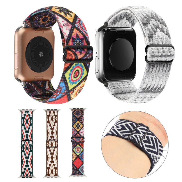 Ethnic Style Buckle Elastic Watch Band For Apple Watch Ultra 49mm&Watch Ultra 2 49mm / Series 9&8&7 45mm / SE 3&SE 2&6&SE&5&4 44mm / 3&2&1 42mm(Brown-white Triangle) by buy2fix