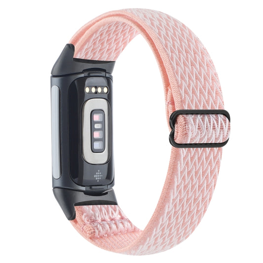 For Fitbit Charge 5 Buckle Wave Braided Nylon Watch Band(Pink) by buy2fix