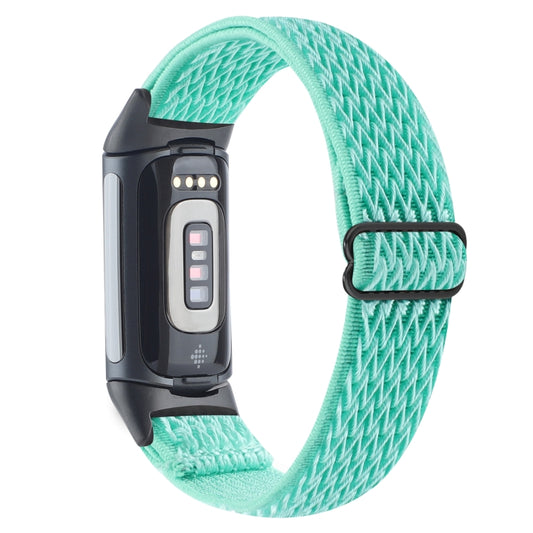 For Fitbit Charge 5 Buckle Wave Braided Nylon Watch Band(Teal) by buy2fix