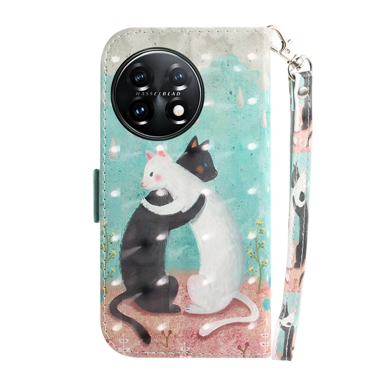 For OnePlus 11 3D Colored Horizontal Flip Leather Phone Case(Black White Cat) - OnePlus Cases by buy2fix | Online Shopping UK | buy2fix
