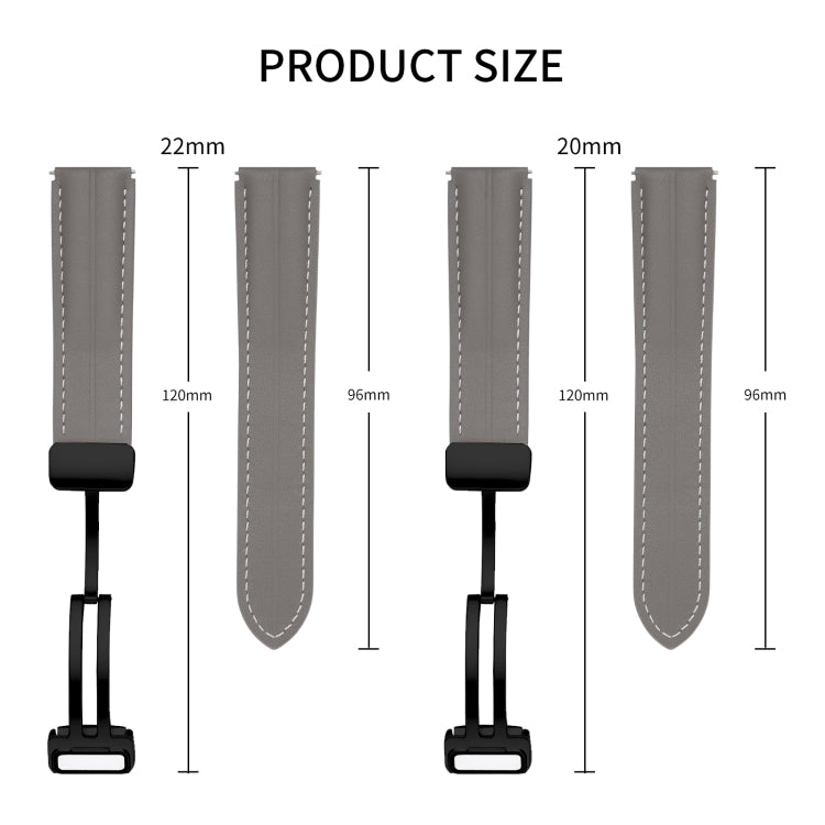 22mm Folding Buckle Grooved Genuine Leather Watch Band, Black Buckle(Dark Pink) by buy2fix