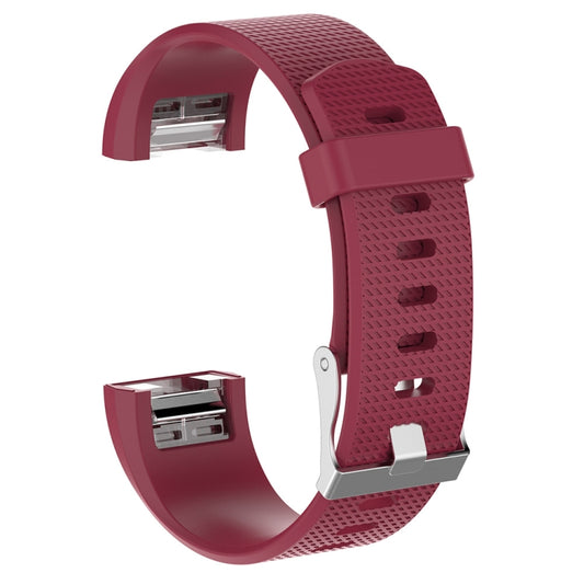 For Fitbit Charge 2 Common Texture Silicone Watch Band with Buckle, Size:L(Rose Red) by buy2fix