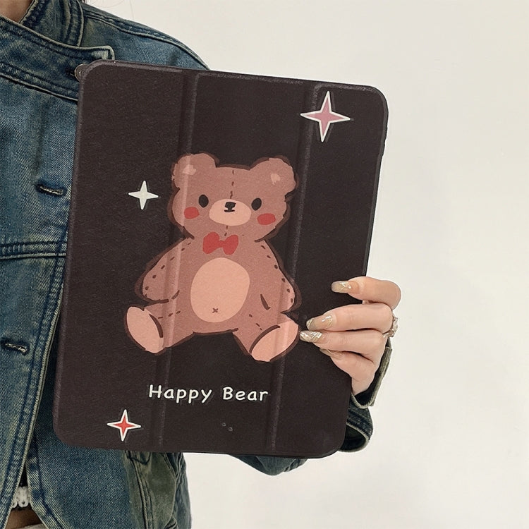 For iPad Air 11 2024 / iPad Pro 11 2022 / 2021 / 2020 / 2018 Acrylic Painted 3-fold Holder Leather Tablet Case(Happy Bear) by buy2fix
