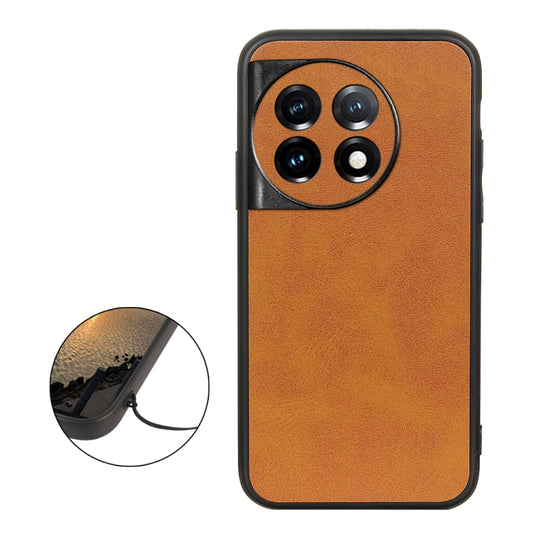 For OnePlus 11 5G Accurate Hole Two-color Calf Texture PU Phone Case(Brown) by buy2fix
