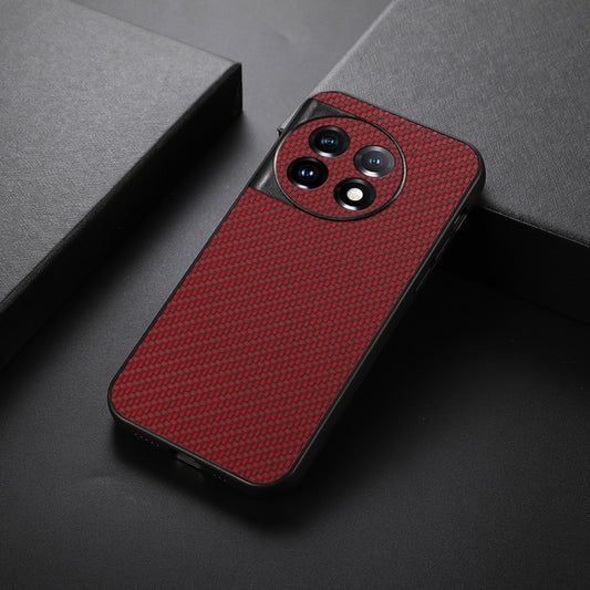 For OnePlus 11 5G Accurate Hole Carbon Fiber Texture PU Phone Case(Red) by buy2fix