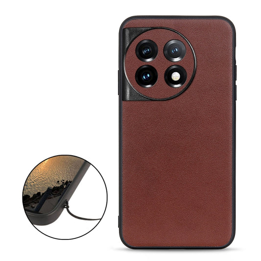 For OnePlus 11 5G Lambskin Texture Genuine Leather Phone Case(Brown) by buy2fix