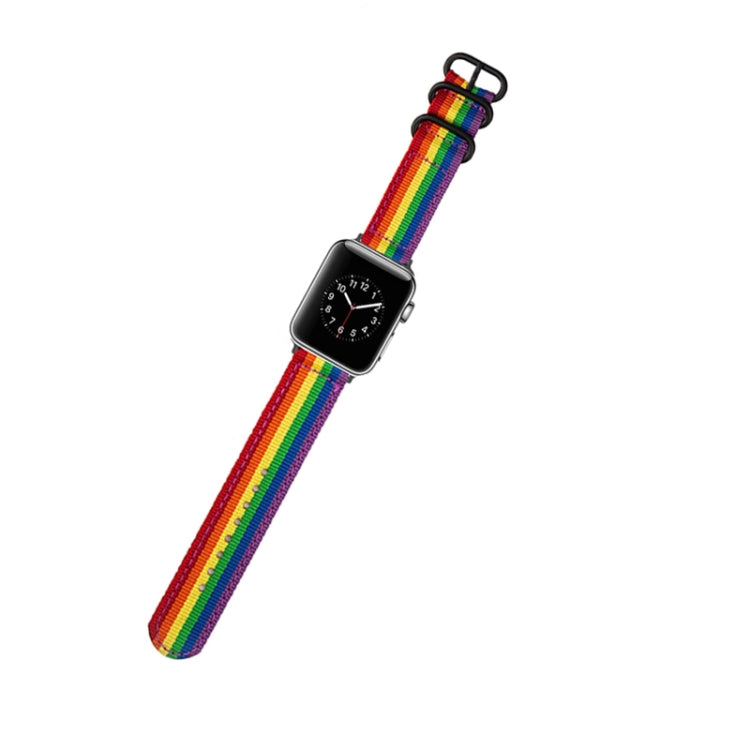 Black Buckle Canvas Watch Band For Apple Watch Ultra 49mm&Watch Ultra 2 49mm / Series 9&8&7 45mm / SE 3&SE 2&6&SE&5&4 44mm / 3&2&1 42mm(Rainbow) by buy2fix