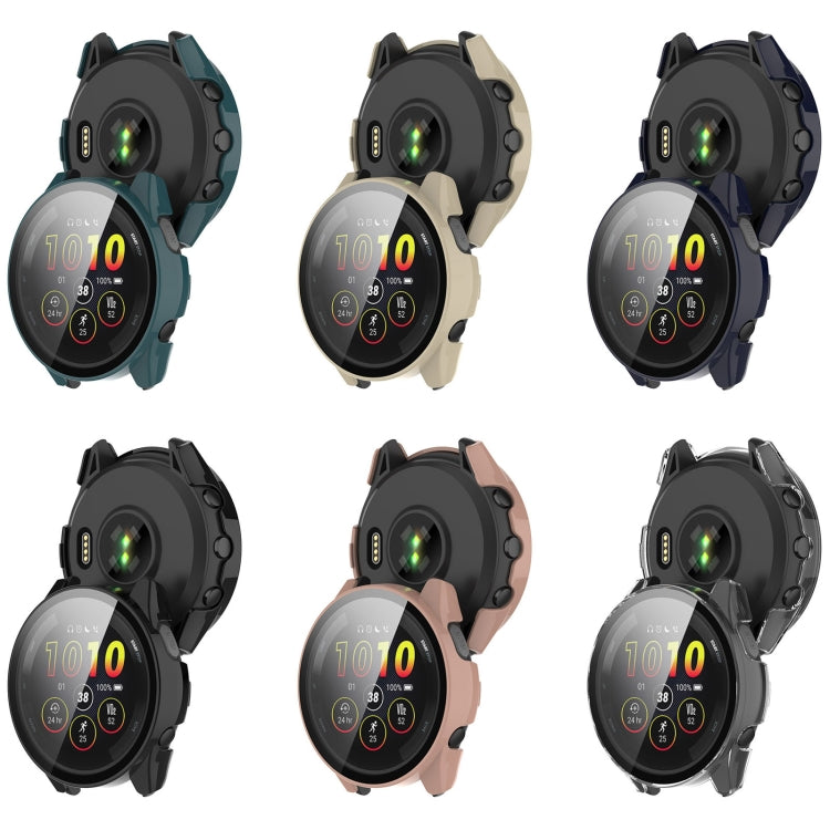 For Garmin Forerunner 265 PC + Tempered Glass Film Integrated Watch Protective Case(Pine Green) by buy2fix