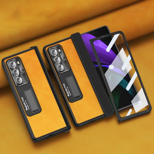 For Samsung Galaxy Z Fold2 5G Napa Texture All-inclusive Phone Case(Yellow) - Galaxy Phone Cases by buy2fix | Online Shopping UK | buy2fix