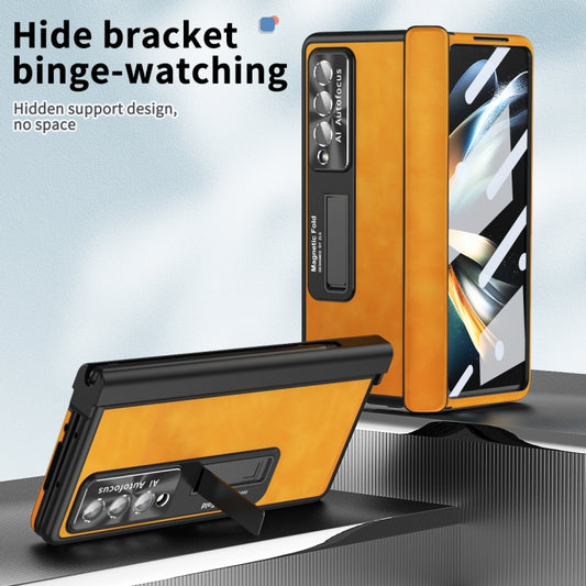 For Samsung Galaxy Z Fold3 5G Napa Pattern All-inclusive Magnetic Phone Case(Lemon Yellow) - Galaxy Phone Cases by buy2fix | Online Shopping UK | buy2fix