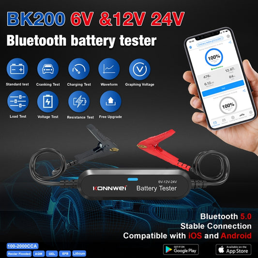 KONNWEI BK200 6V/12V/24V Car Bluetooth Battery Tester(Black) - Electronic Test by KONNWEI | Online Shopping UK | buy2fix