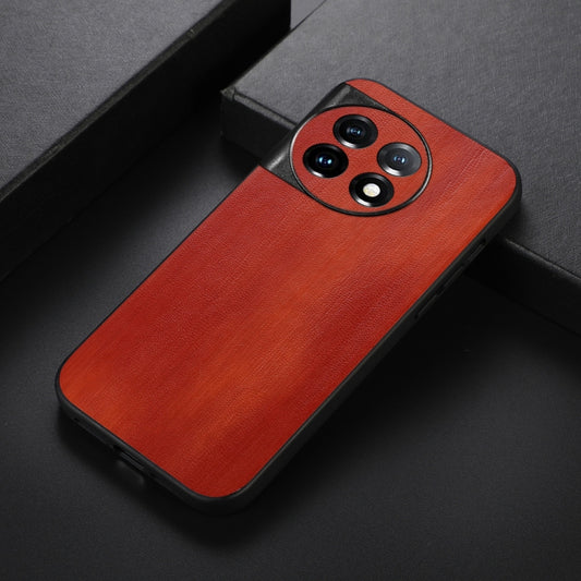 For OnePlus 11 Yellow Cow Texture PU Phone Case(Brown) by buy2fix