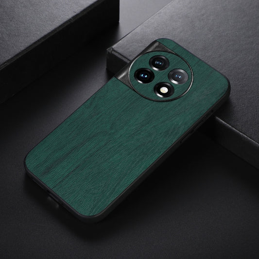 For OnePlus 11 Wood Texture PU Phone Case(Green) by buy2fix