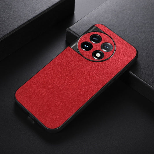 For OnePlus 11 Wood Texture PU Phone Case(Red) by buy2fix
