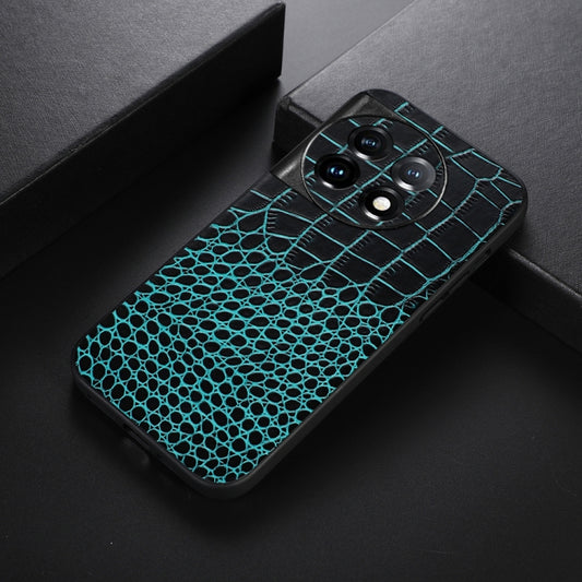 For OnePlus 11 Crocodile Texture Genuine Leather Phone Case(Cyan) by buy2fix