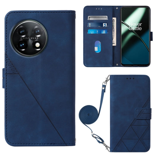 For OnePlus 11 Crossbody 3D Embossed Flip Leather Phone Case(Blue) by buy2fix