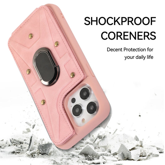 For iPhone 14 Pro Armor Ring Wallet Back Cover Phone Case(Pink) by buy2fix