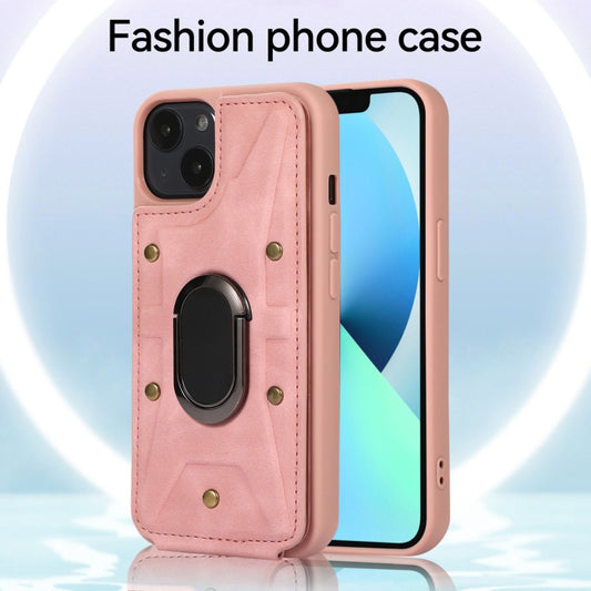 For iPhone 14 Plus Armor Ring Wallet Back Cover Phone Case(Pink) by buy2fix
