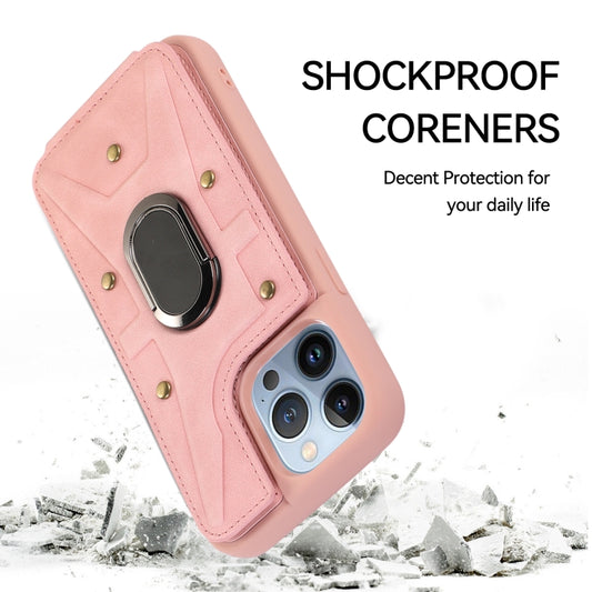 For iPhone 13 Pro Armor Ring Wallet Back Cover Phone Case(Pink) by buy2fix