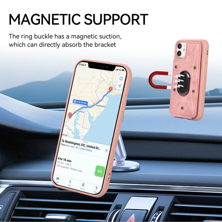 For iPhone 11 Armor Ring Wallet Back Cover Phone Case(Pink) by buy2fix
