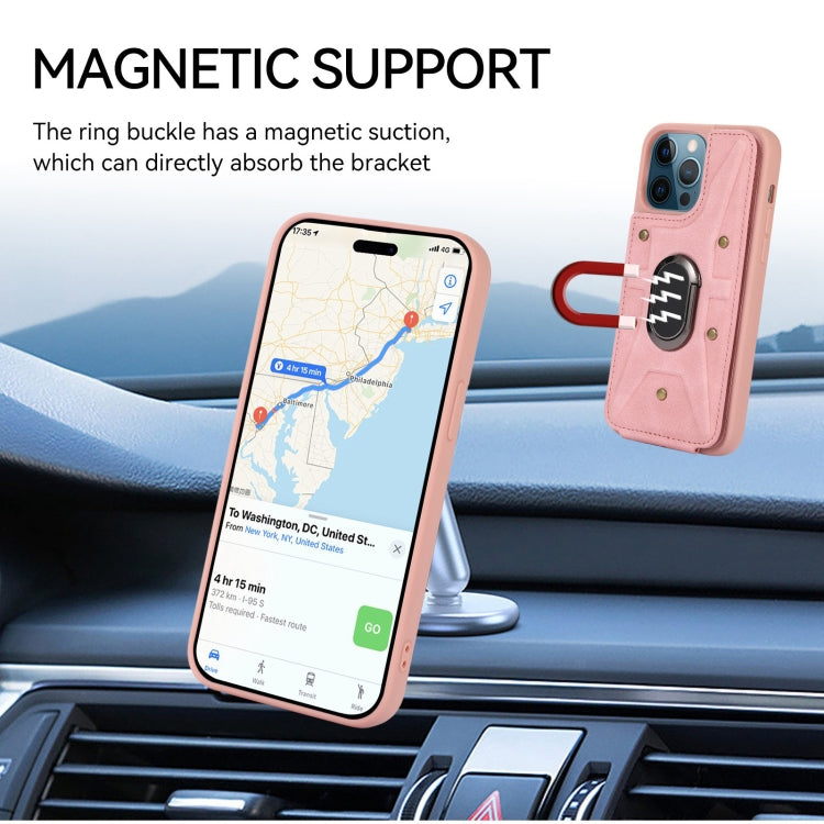 For iPhone 11 Pro Max Armor Ring Wallet Back Cover Phone Case(Pink) by buy2fix