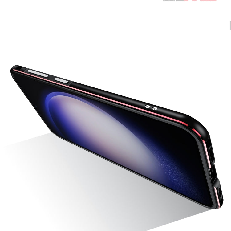 For Samsung Galaxy S23 Ultra 5G Aurora Series Lens Protector + Metal Frame Phone Case(Black Blue) - Galaxy S23 Ultra 5G Cases by buy2fix | Online Shopping UK | buy2fix